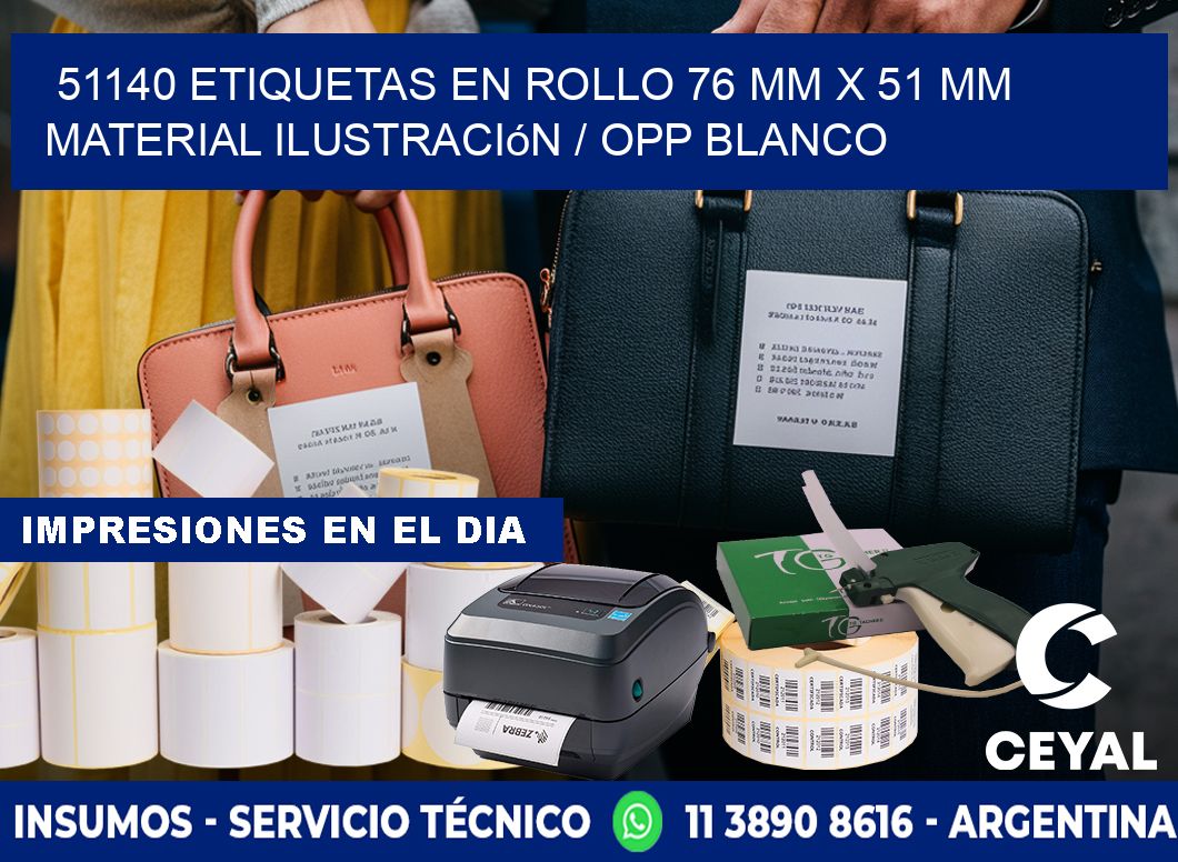 51140 Etiquetas en rollo 76 mm x 51 mm material Ilustración / OPP Blanco