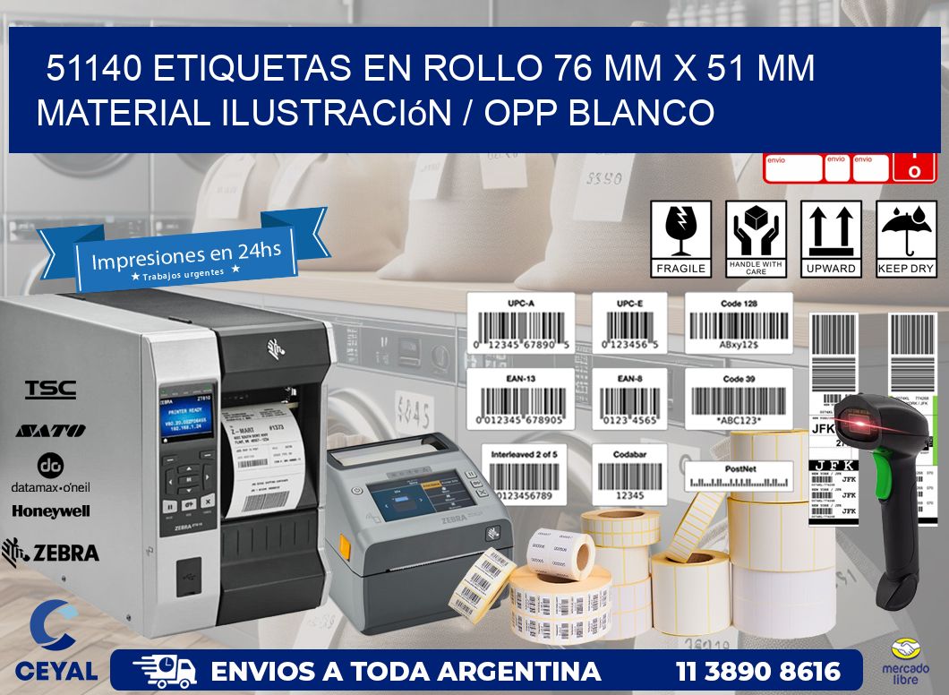 51140 Etiquetas en rollo 76 mm x 51 mm material Ilustración / OPP Blanco