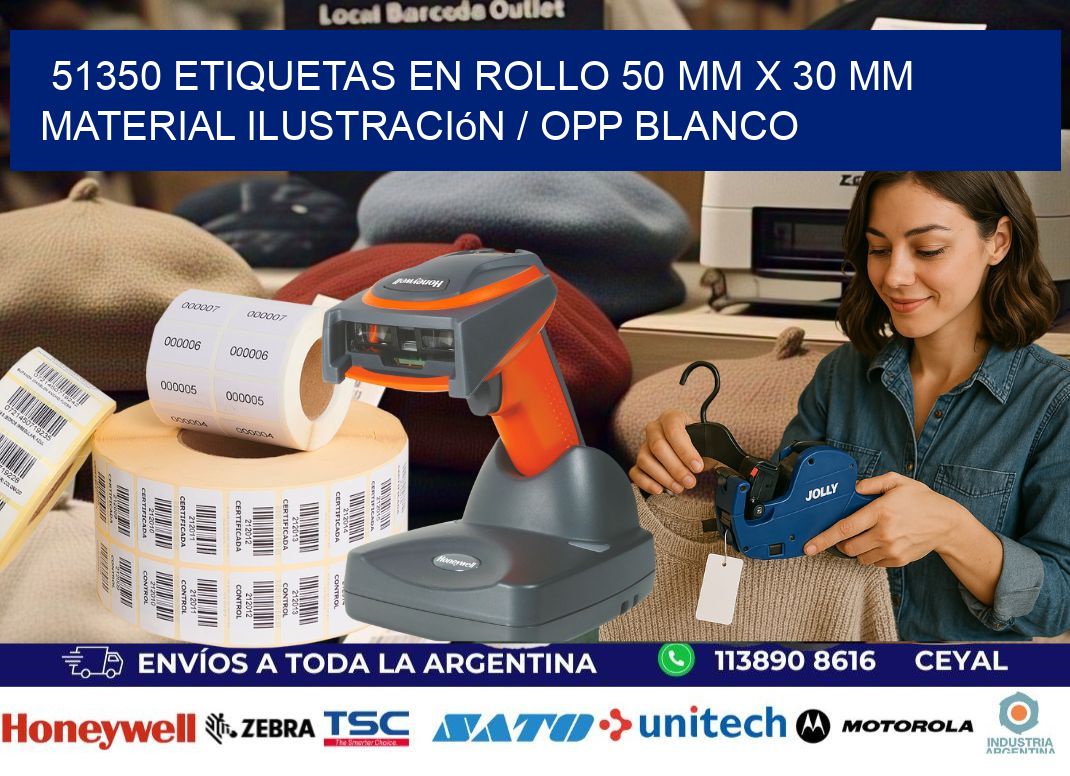 51350 Etiquetas en rollo 50 mm x 30 mm material Ilustración / OPP Blanco