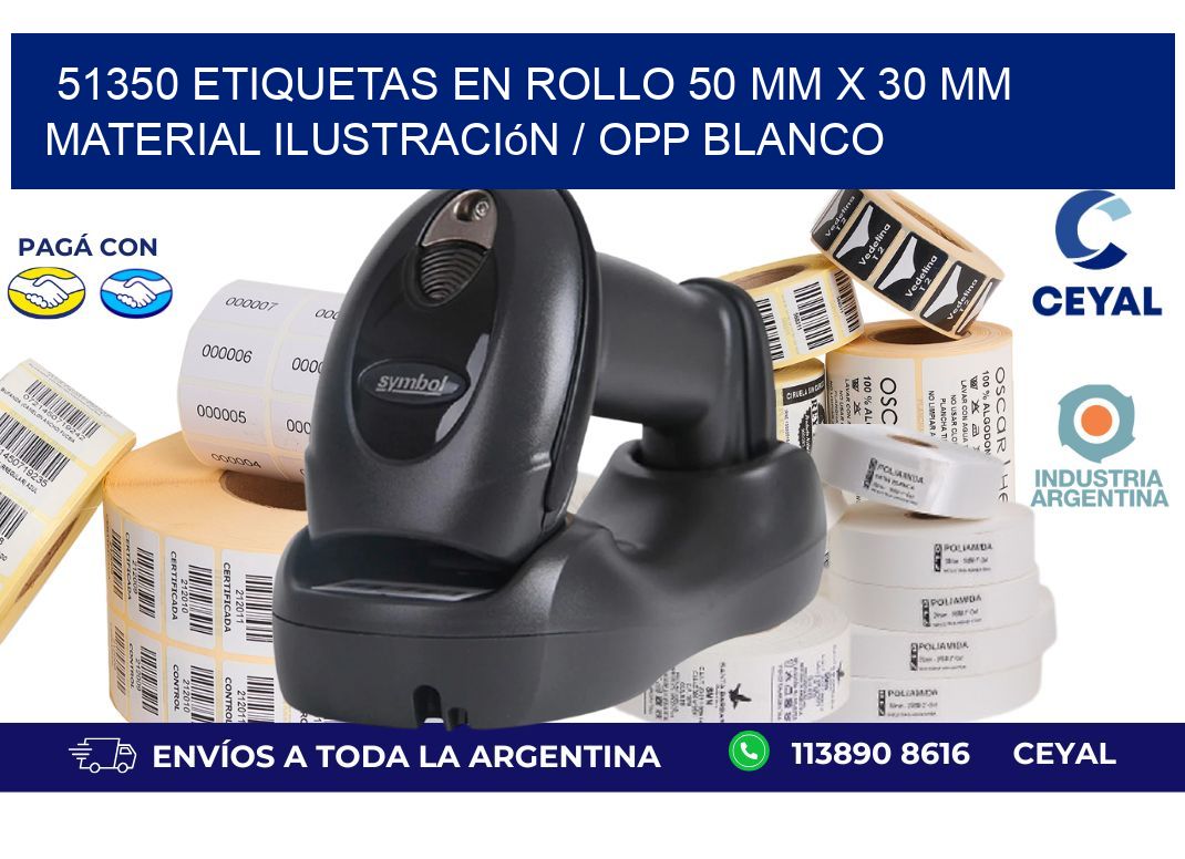 51350 Etiquetas en rollo 50 mm x 30 mm material Ilustración / OPP Blanco