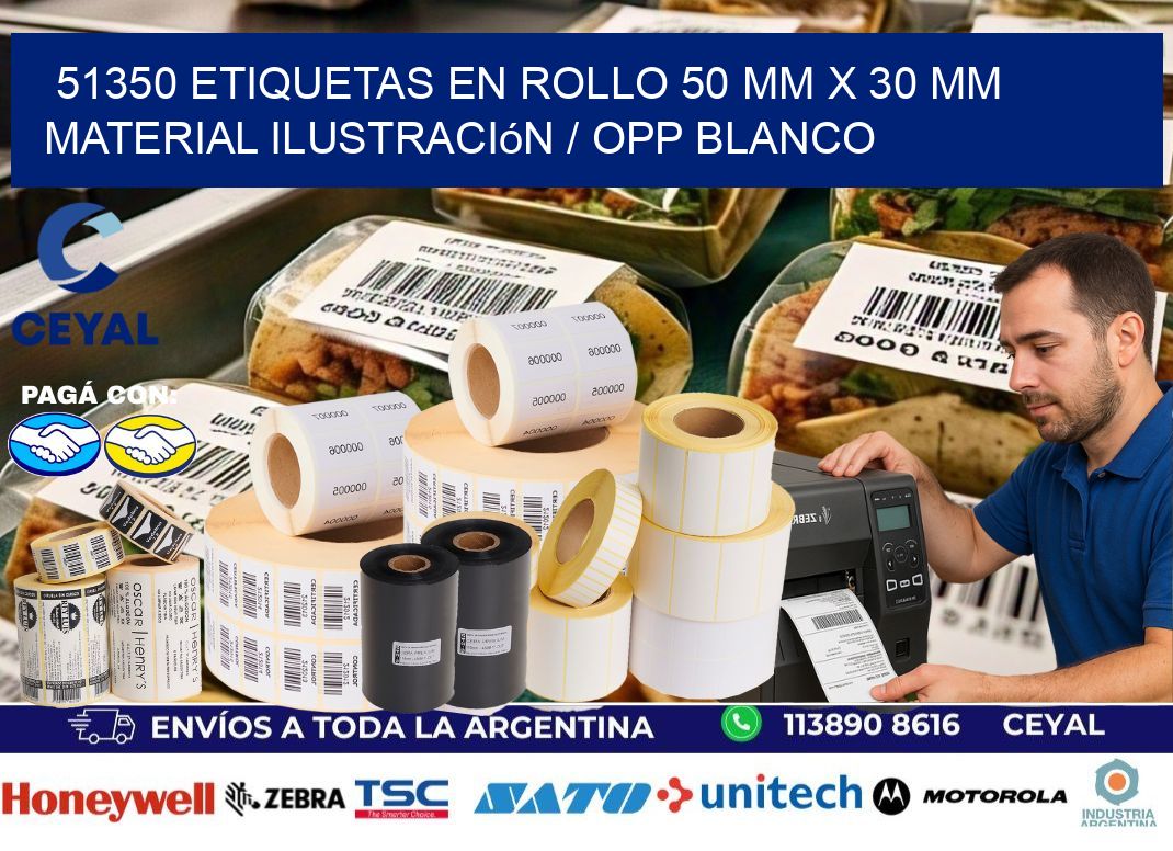 51350 Etiquetas en rollo 50 mm x 30 mm material Ilustración / OPP Blanco