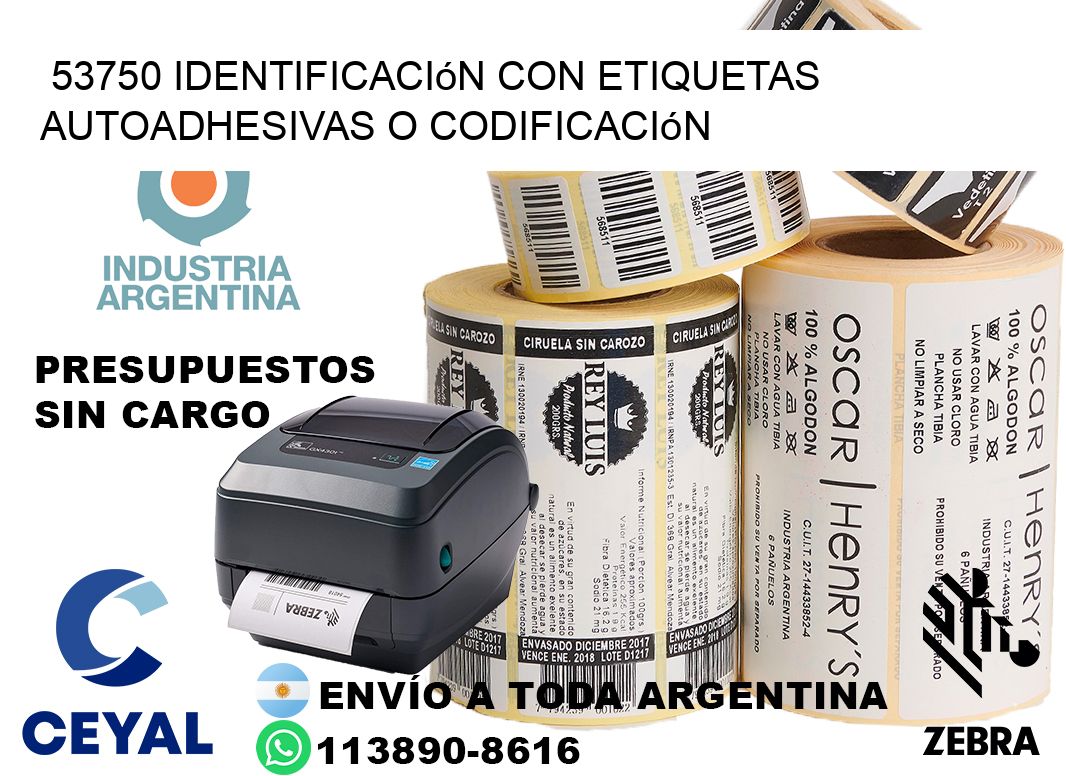 53750 identificación con etiquetas autoadhesivas o codificación