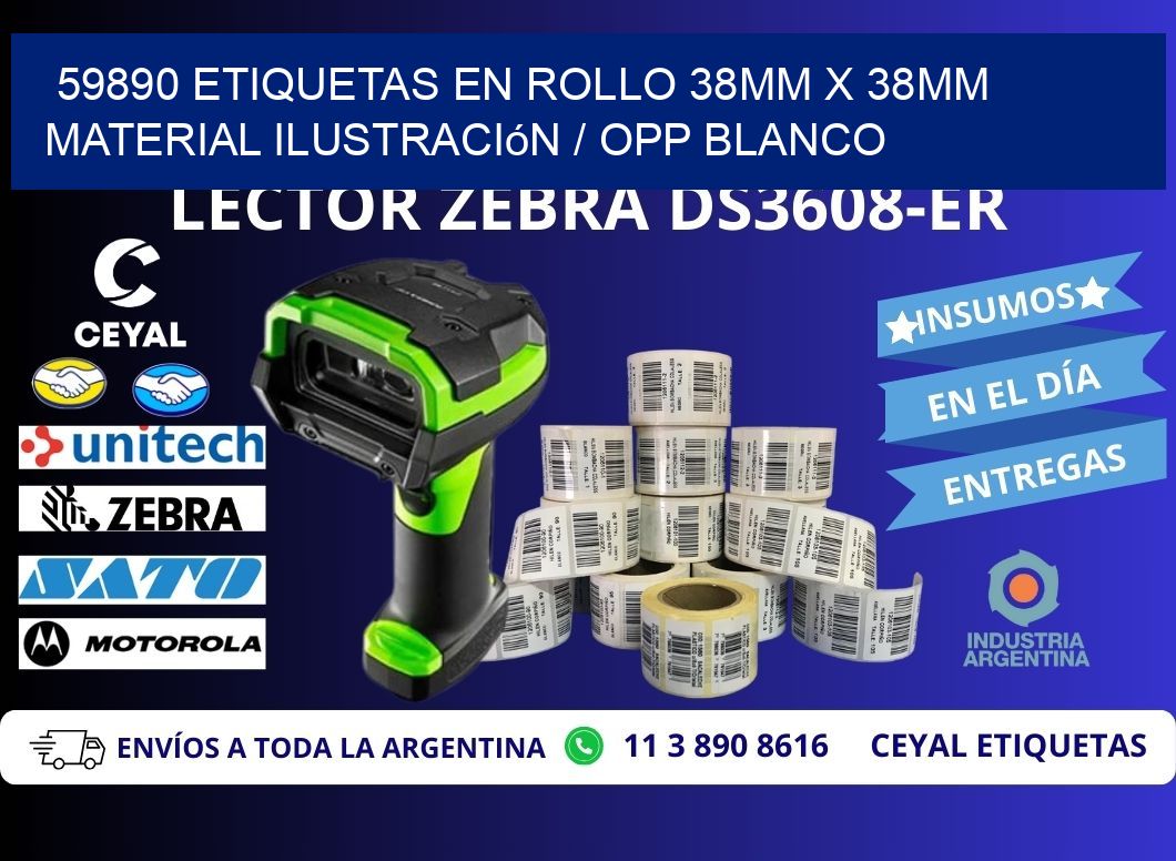 59890 Etiquetas en rollo 38mm x 38mm material Ilustración / OPP Blanco