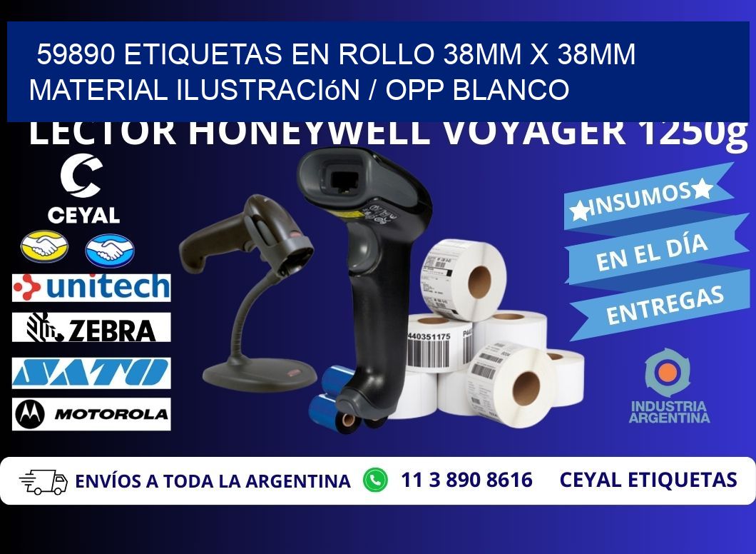 59890 Etiquetas en rollo 38mm x 38mm material Ilustración / OPP Blanco