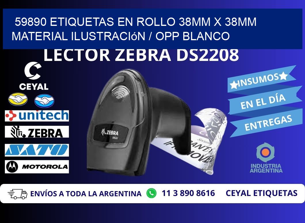 59890 Etiquetas en rollo 38mm x 38mm material Ilustración / OPP Blanco