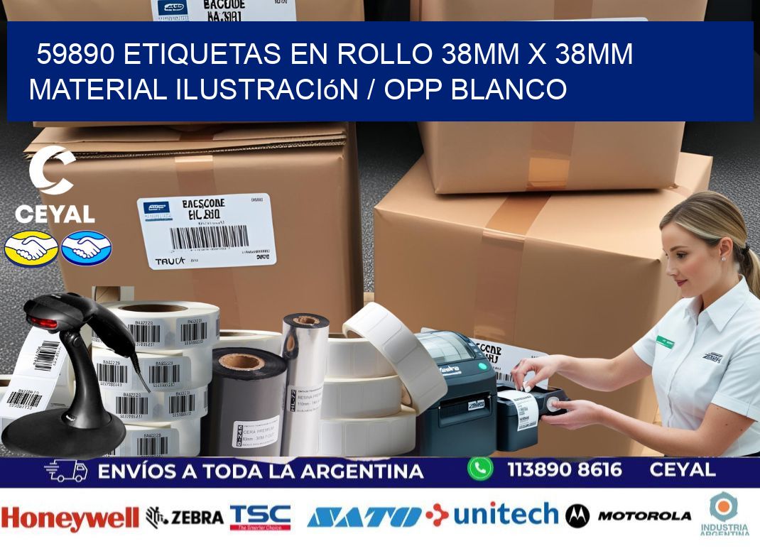 59890 Etiquetas en rollo 38mm x 38mm material Ilustración / OPP Blanco