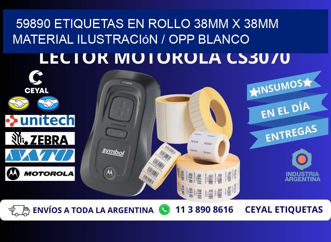 59890 Etiquetas en rollo 38mm x 38mm material Ilustración / OPP Blanco
