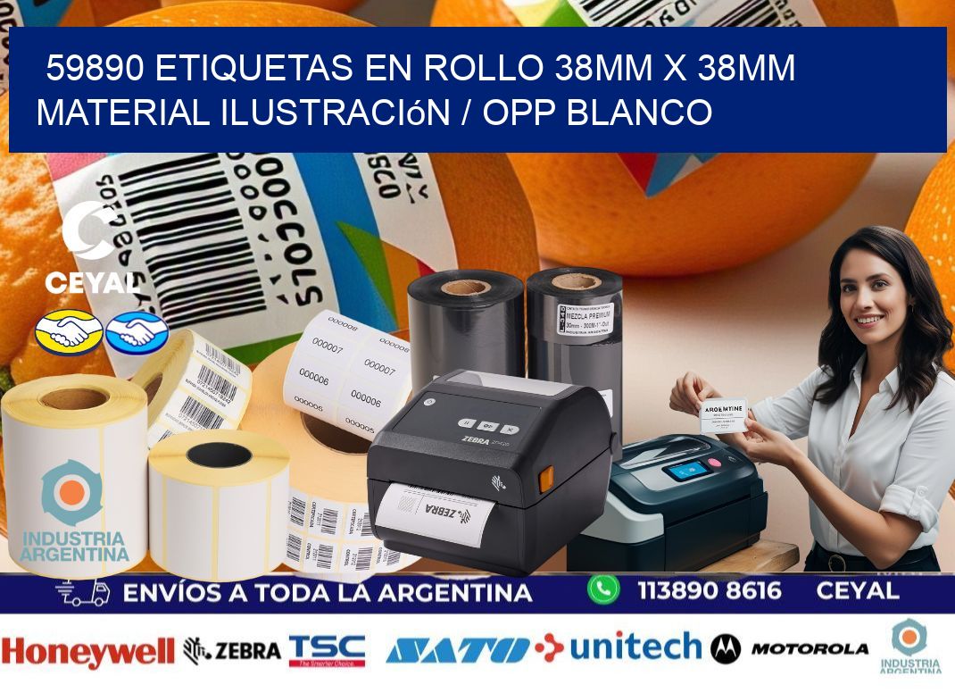 59890 Etiquetas en rollo 38mm x 38mm material Ilustración / OPP Blanco