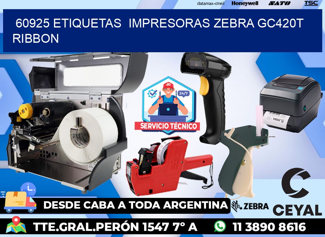 60925 etiquetas impresoras zebra gc420t ribbon