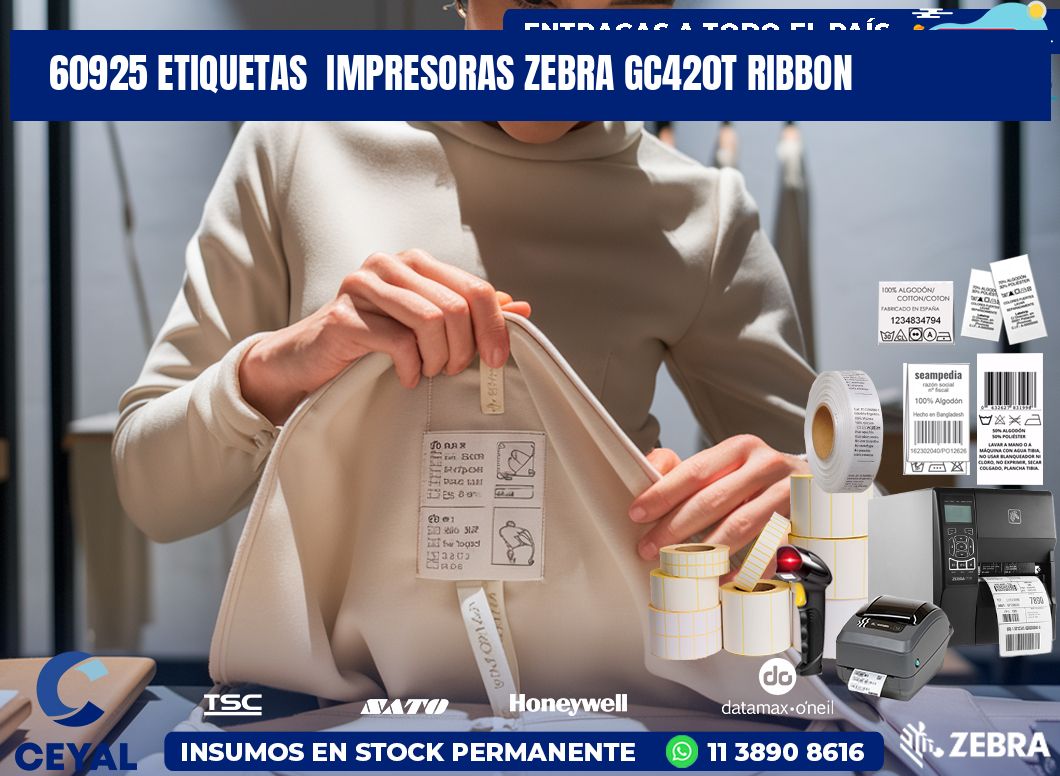 60925 etiquetas  impresoras zebra gc420t ribbon