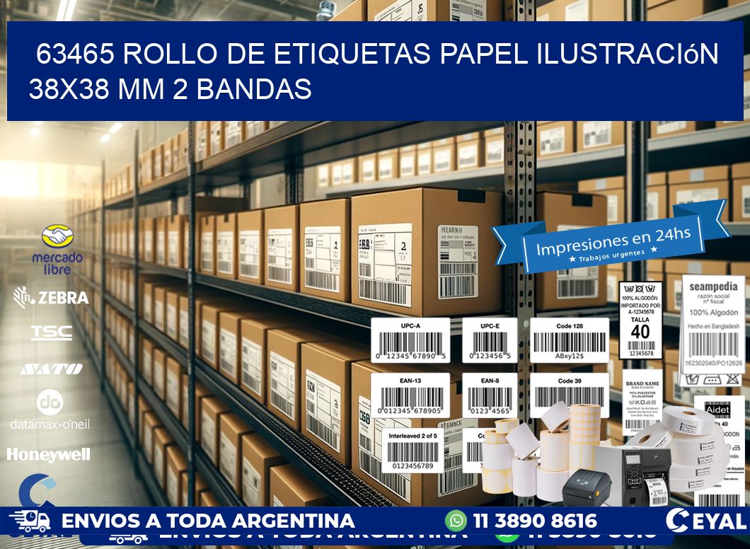 63465 Rollo de Etiquetas Papel Ilustración 38x38 Mm 2 Bandas