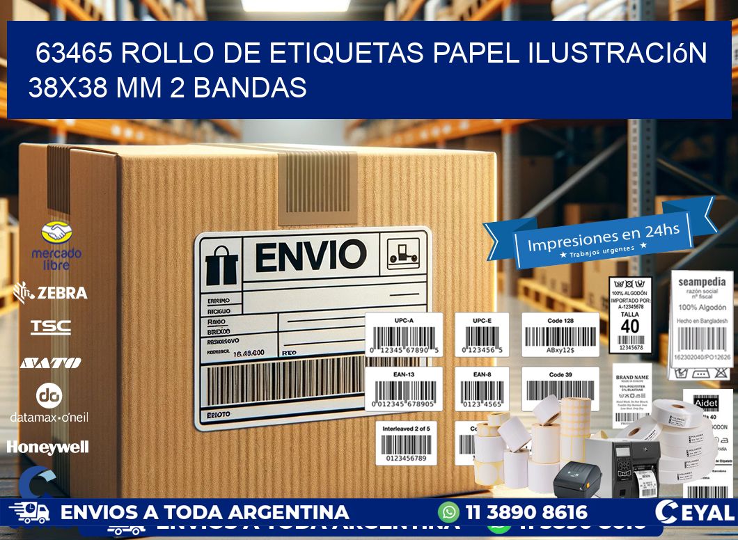 63465 Rollo de Etiquetas Papel Ilustración 38x38 Mm 2 Bandas