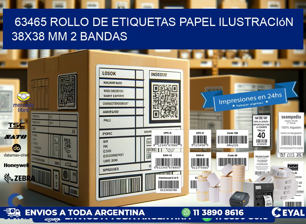 63465 Rollo de Etiquetas Papel Ilustración 38×38 Mm 2 Bandas