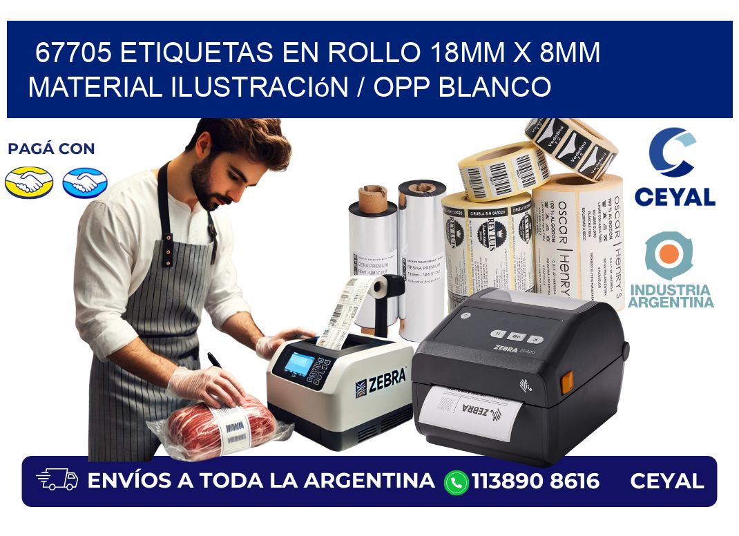 67705 Etiquetas en rollo 18mm x 8mm material Ilustración / OPP Blanco
