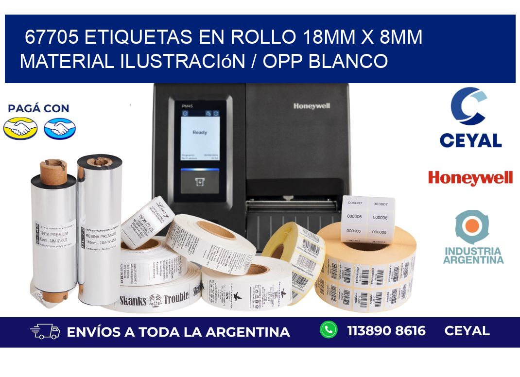 67705 Etiquetas en rollo 18mm x 8mm material Ilustración / OPP Blanco