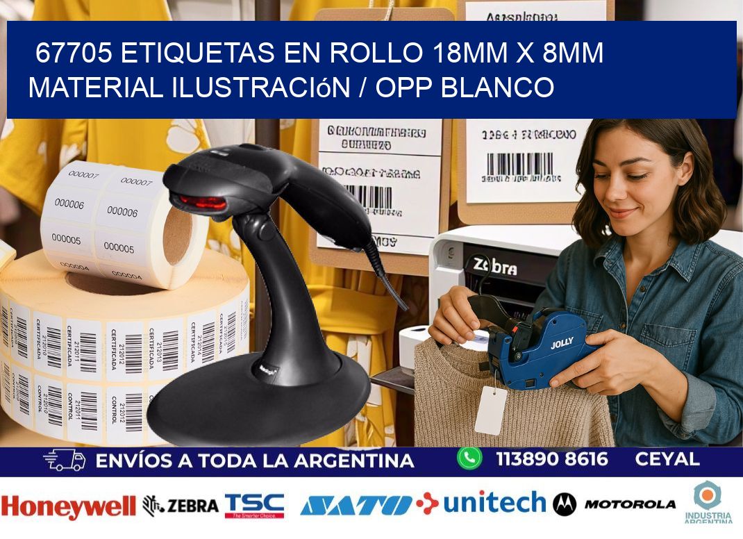 67705 Etiquetas en rollo 18mm x 8mm material Ilustración / OPP Blanco