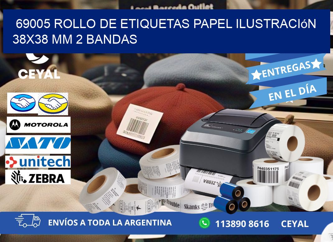 69005 Rollo de Etiquetas Papel Ilustración 38x38 Mm 2 Bandas