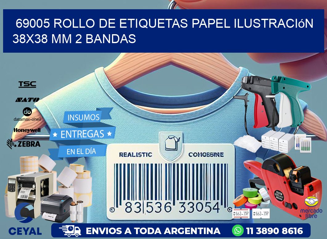 69005 Rollo de Etiquetas Papel Ilustración 38×38 Mm 2 Bandas