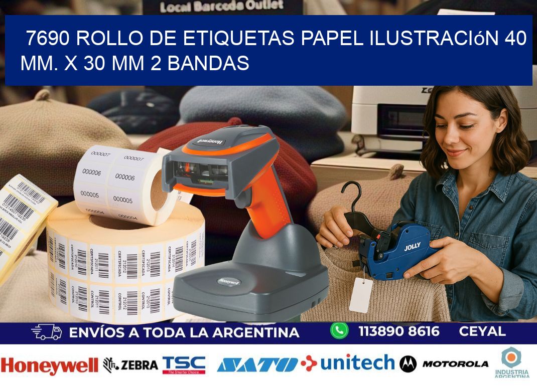 7690 Rollo de Etiquetas Papel Ilustración 40 mm. x 30 mm 2 Bandas