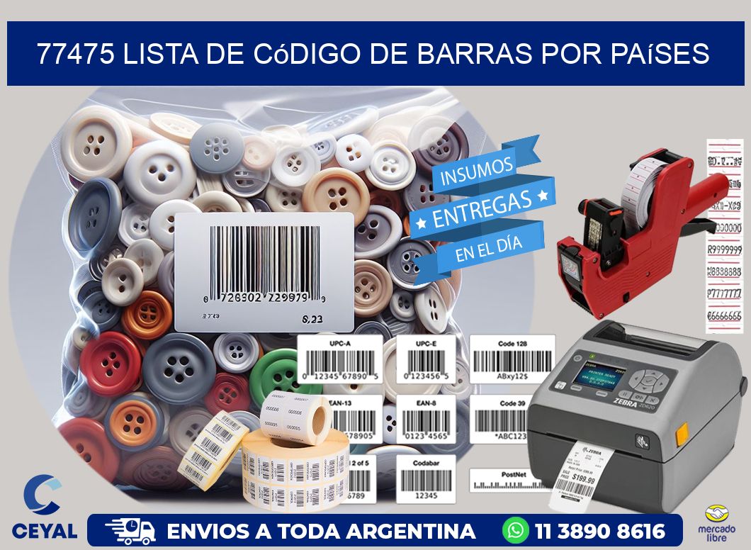 77475 Lista de código de barras por países