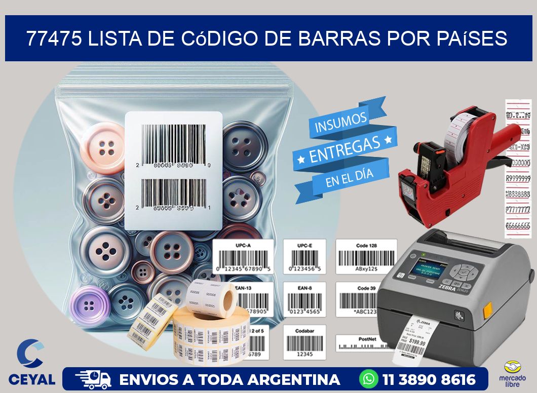77475 Lista de código de barras por países