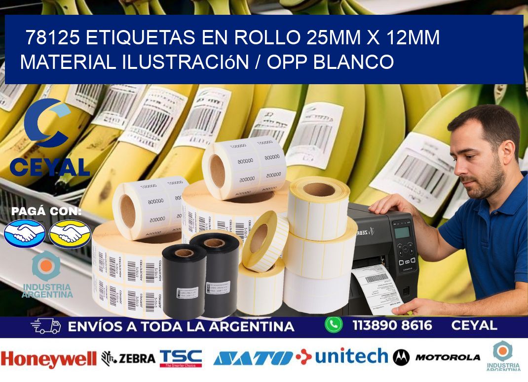 78125 Etiquetas en rollo 25mm x 12mm material Ilustración / OPP Blanco