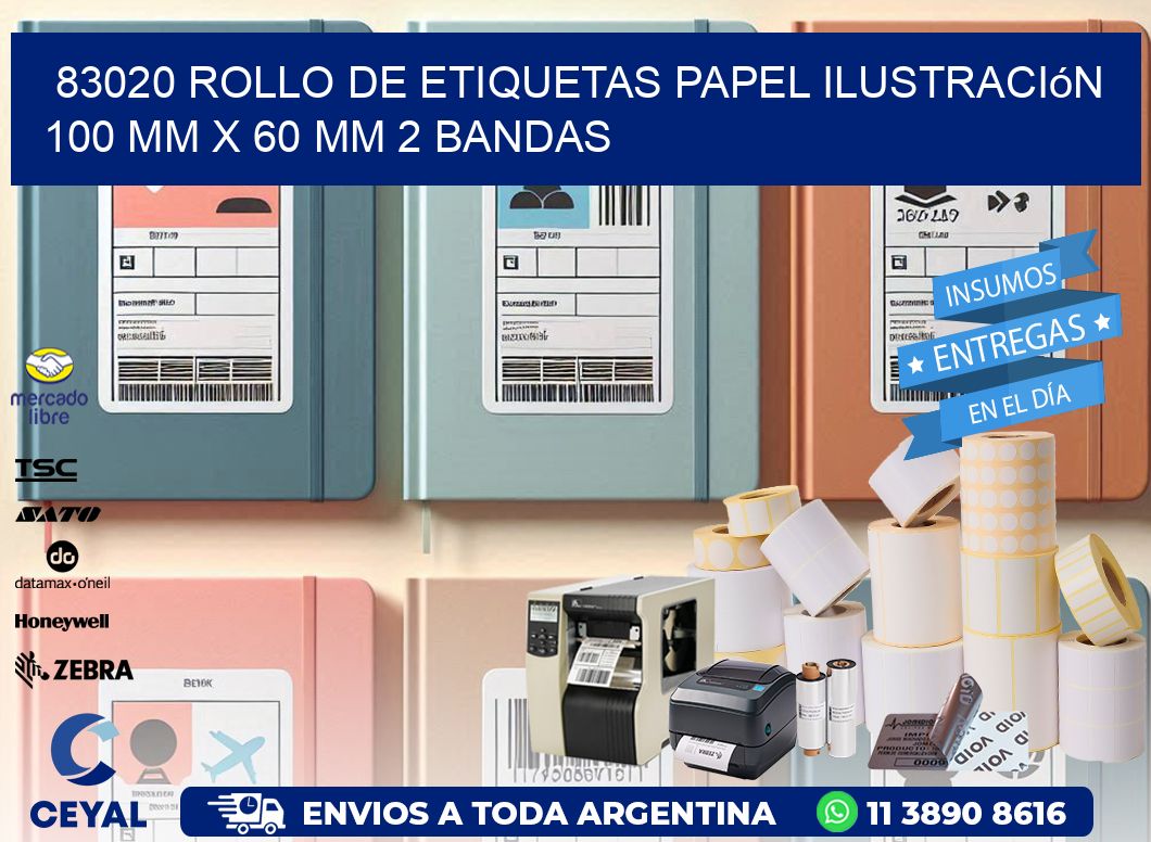 83020 Rollo de Etiquetas Papel Ilustración 100 mm x 60 mm 2 Bandas