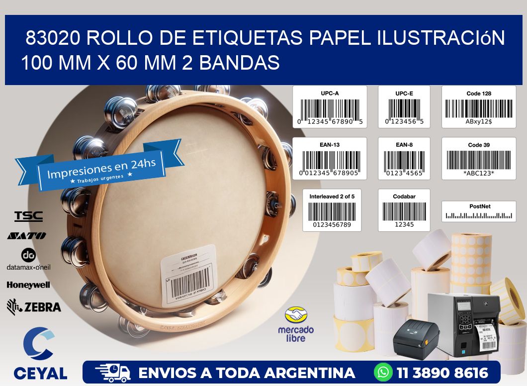 83020 Rollo de Etiquetas Papel Ilustración 100 mm x 60 mm 2 Bandas
