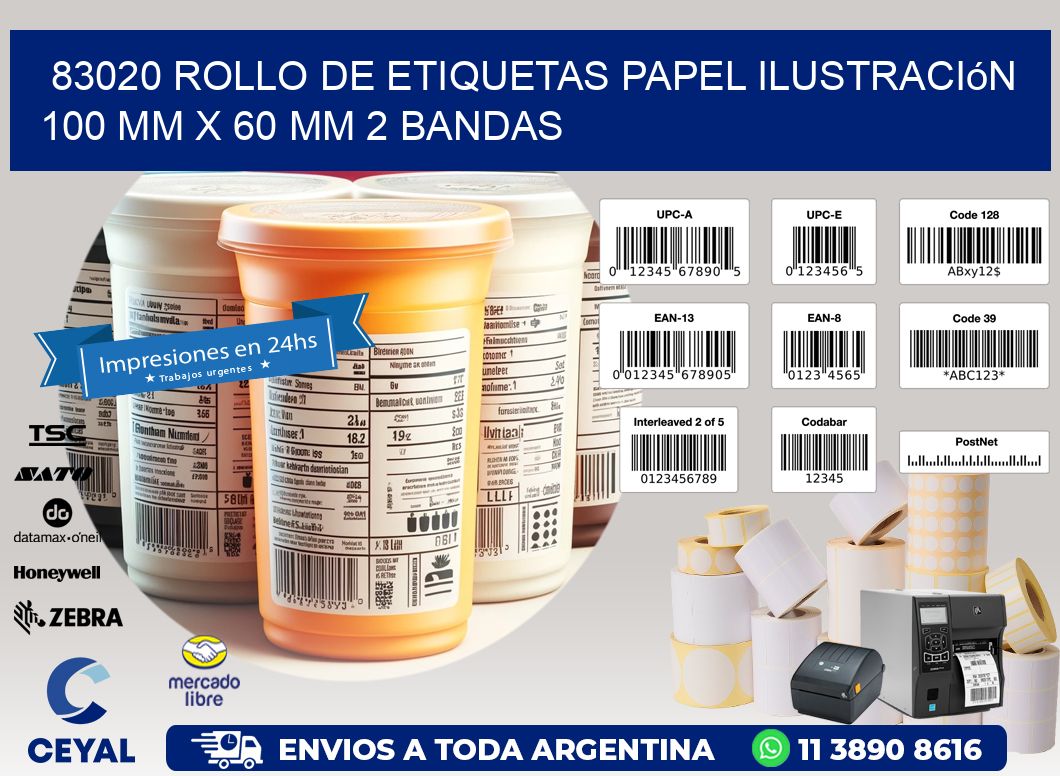 83020 Rollo de Etiquetas Papel Ilustración 100 mm x 60 mm 2 Bandas