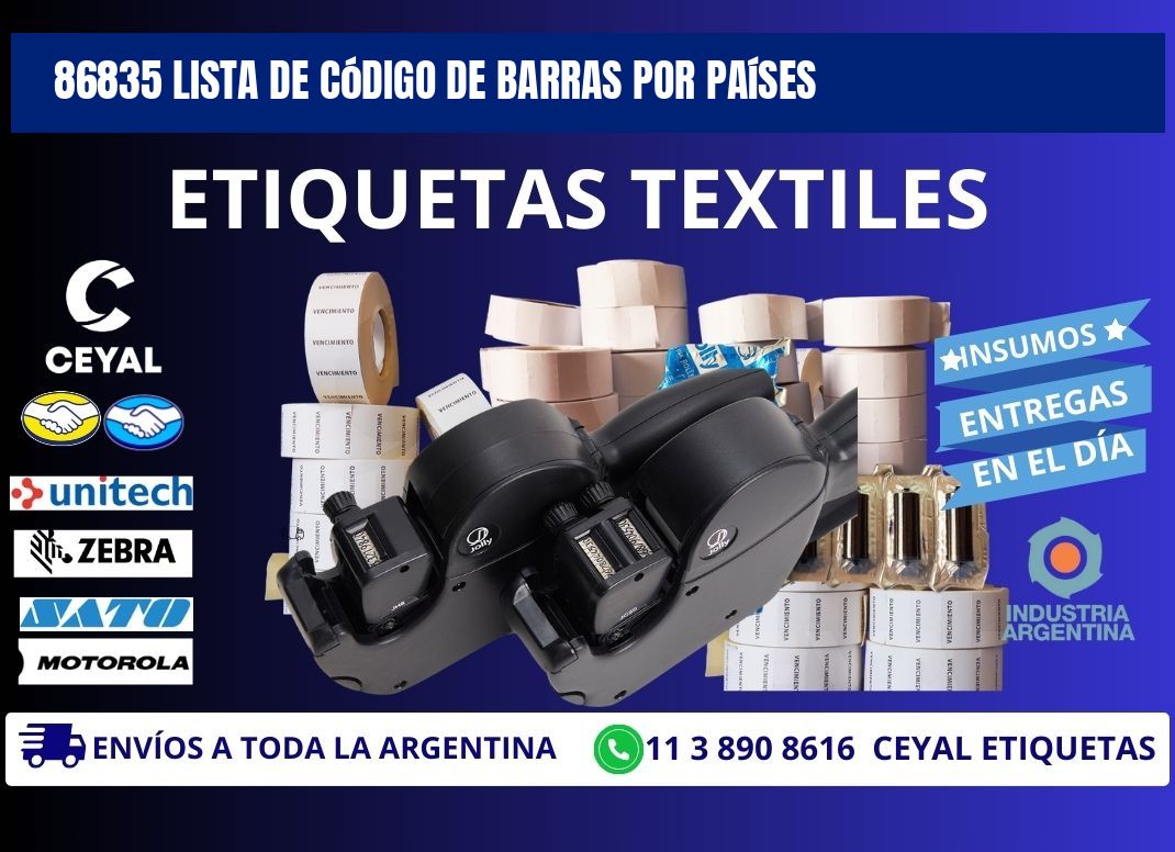 86835 Lista de código de barras por países
