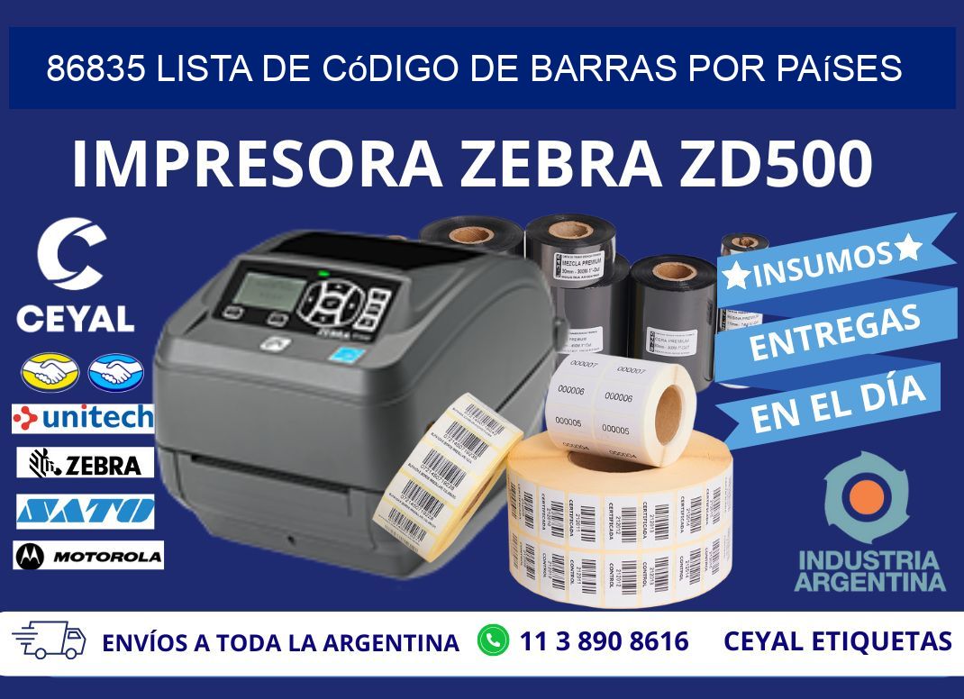 86835 Lista de código de barras por países