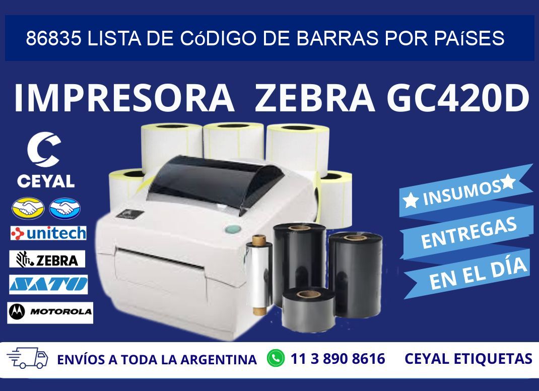 86835 Lista de código de barras por países