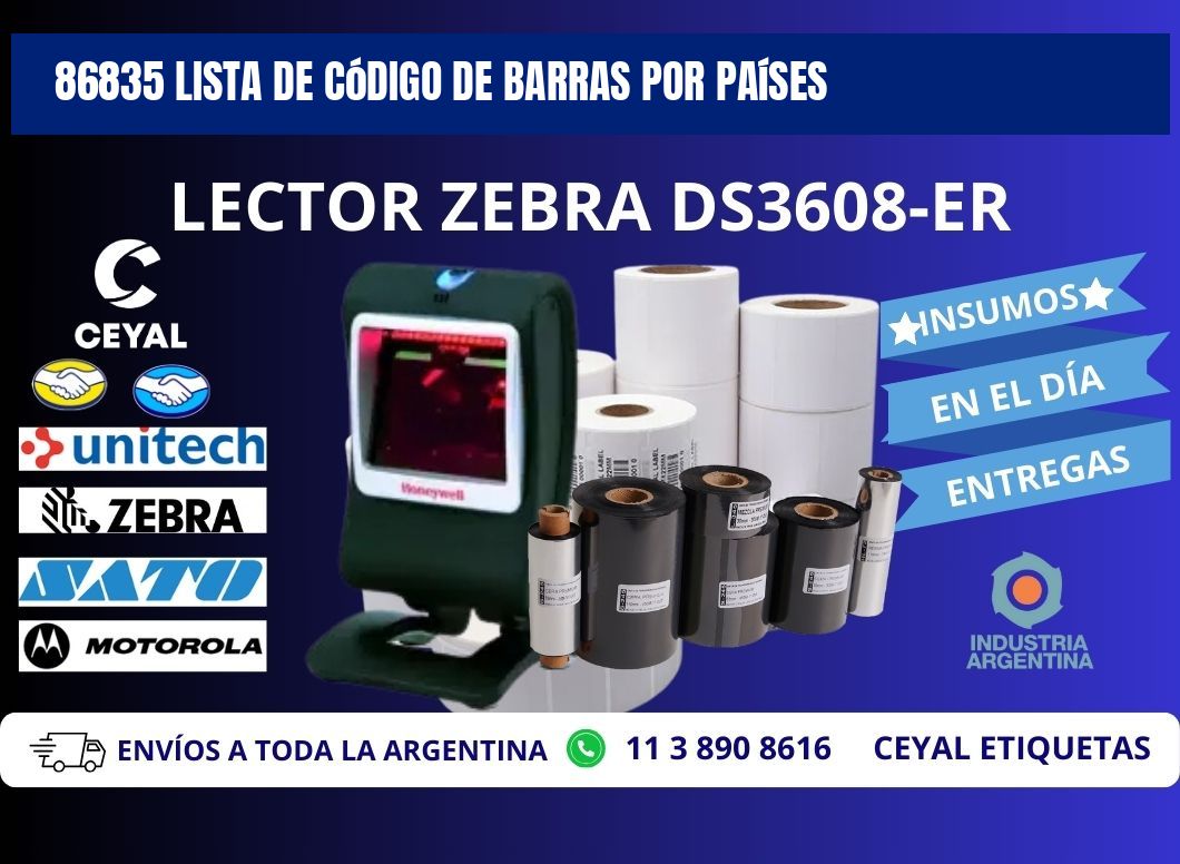 86835 Lista de código de barras por países