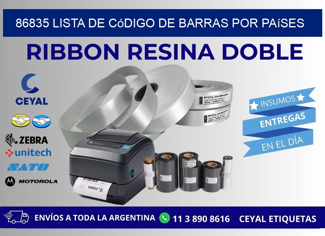 86835 Lista de código de barras por países