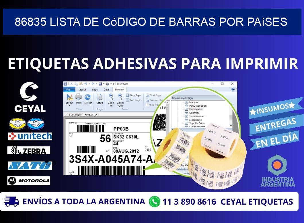 86835 Lista de código de barras por países
