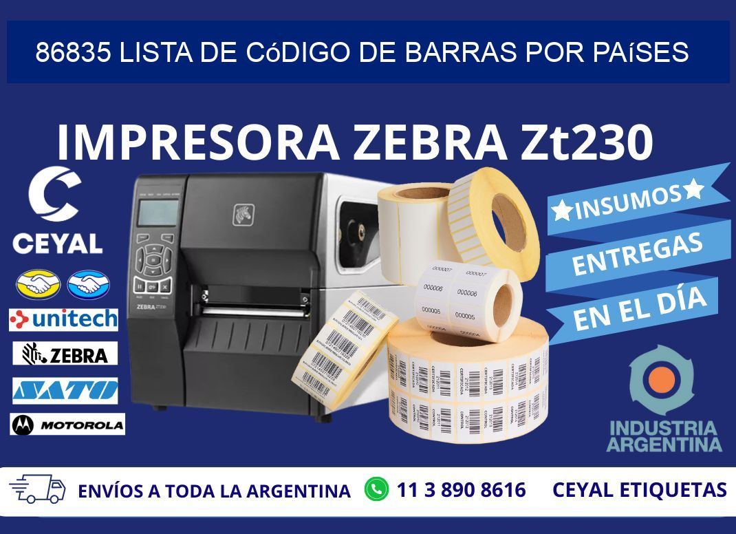 86835 Lista de código de barras por países