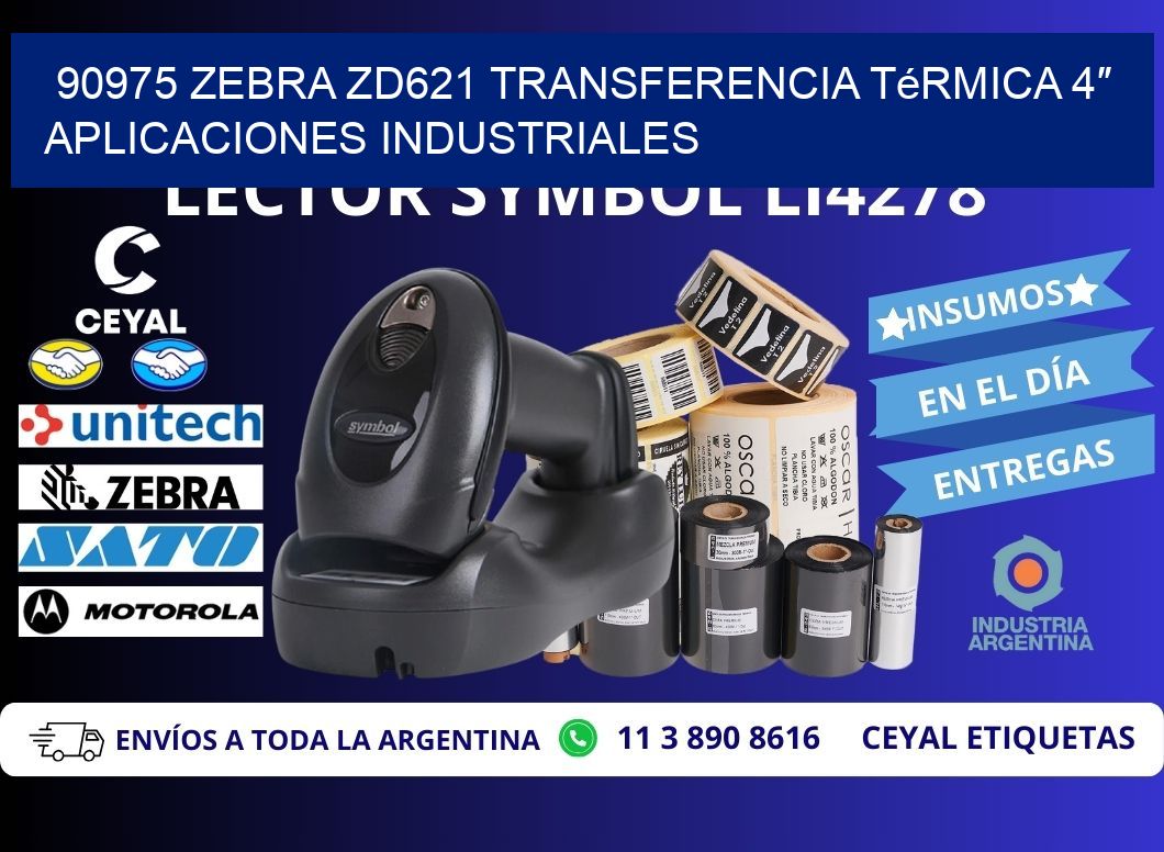 90975 Zebra ZD621 transferencia térmica 4″ aplicaciones industriales