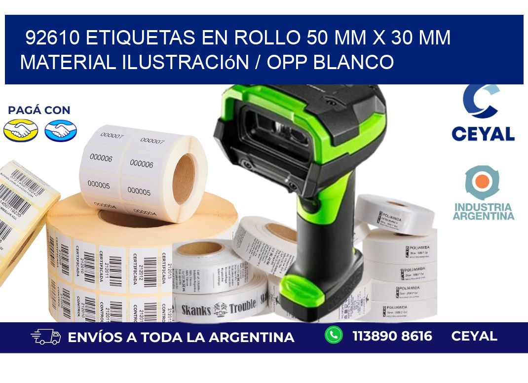 92610 Etiquetas en rollo 50 mm x 30 mm material Ilustración / OPP Blanco