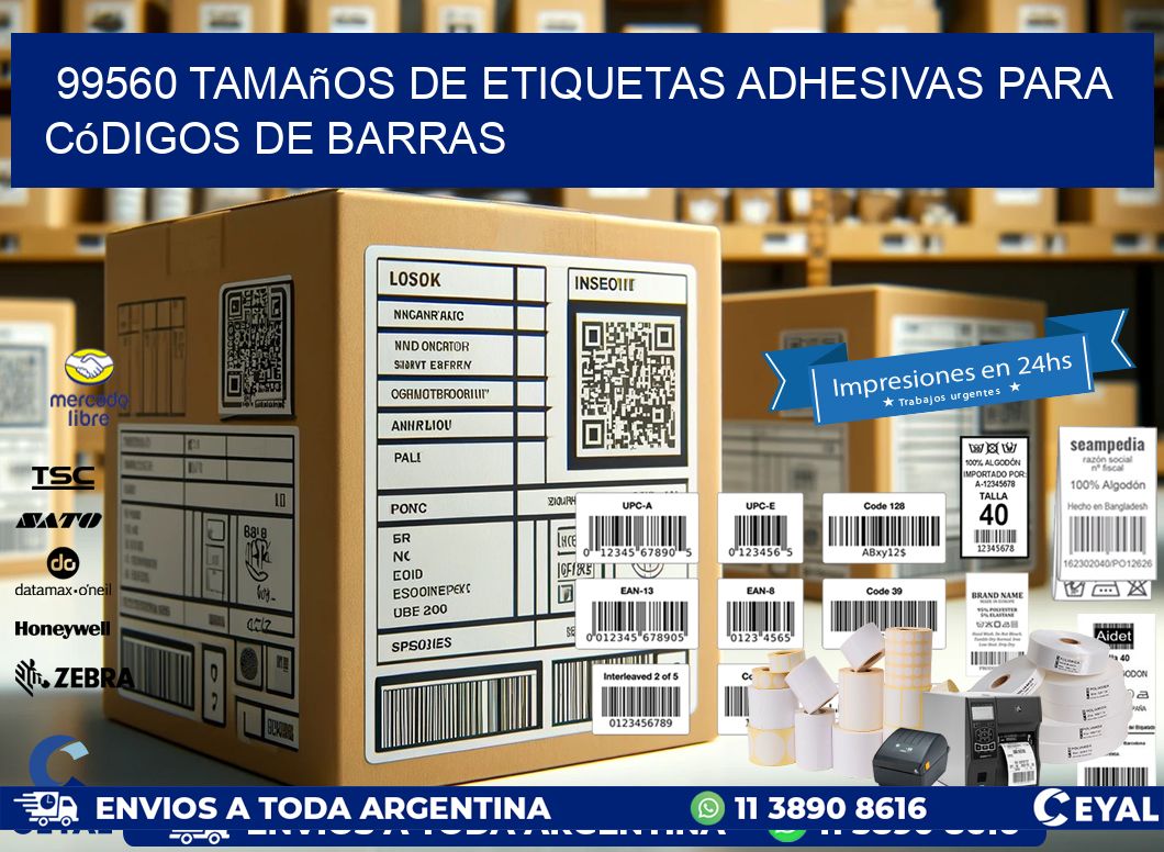 99560 Tamaños de etiquetas adhesivas para códigos de barras