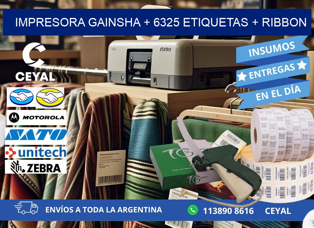 impresora gainsha + 6325 etiquetas + ribbon