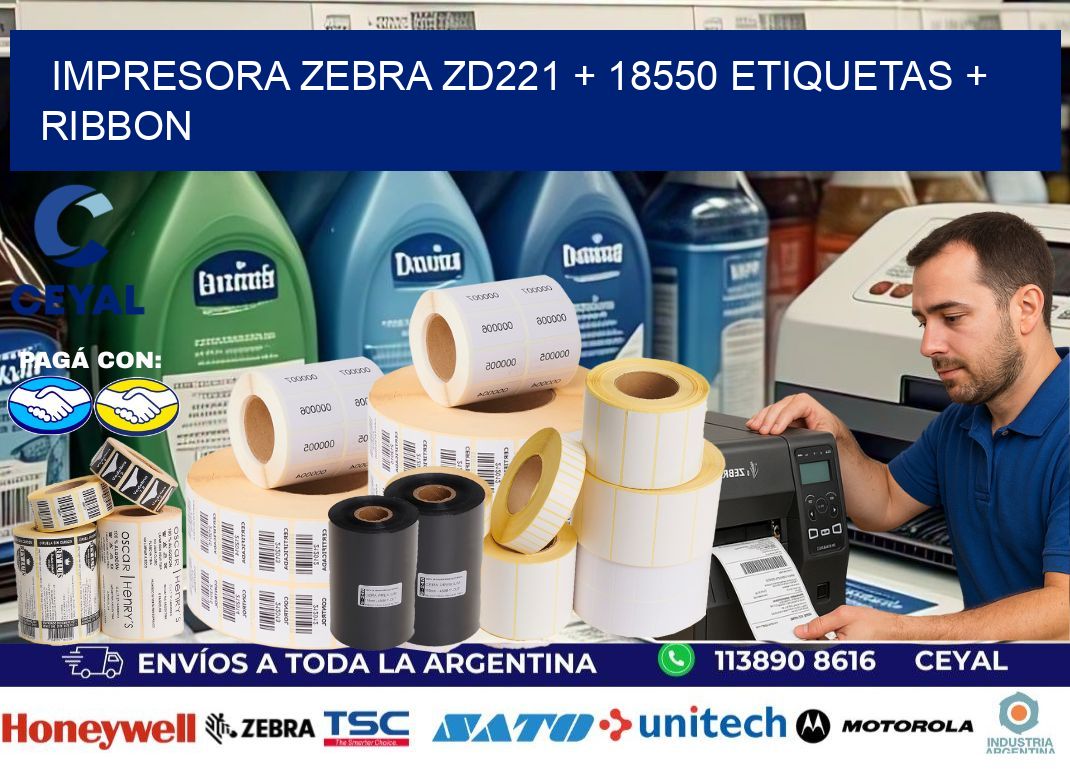 impresora zebra zd221 + 18550 etiquetas + ribbon