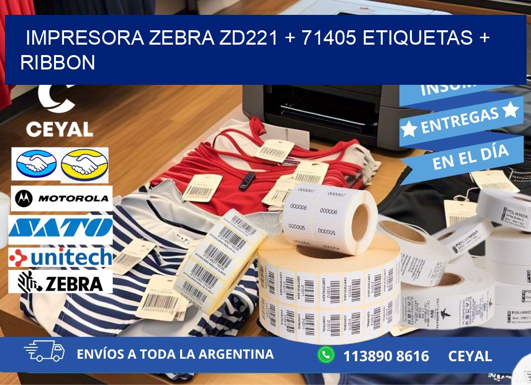 impresora zebra zd221 + 71405 etiquetas + ribbon