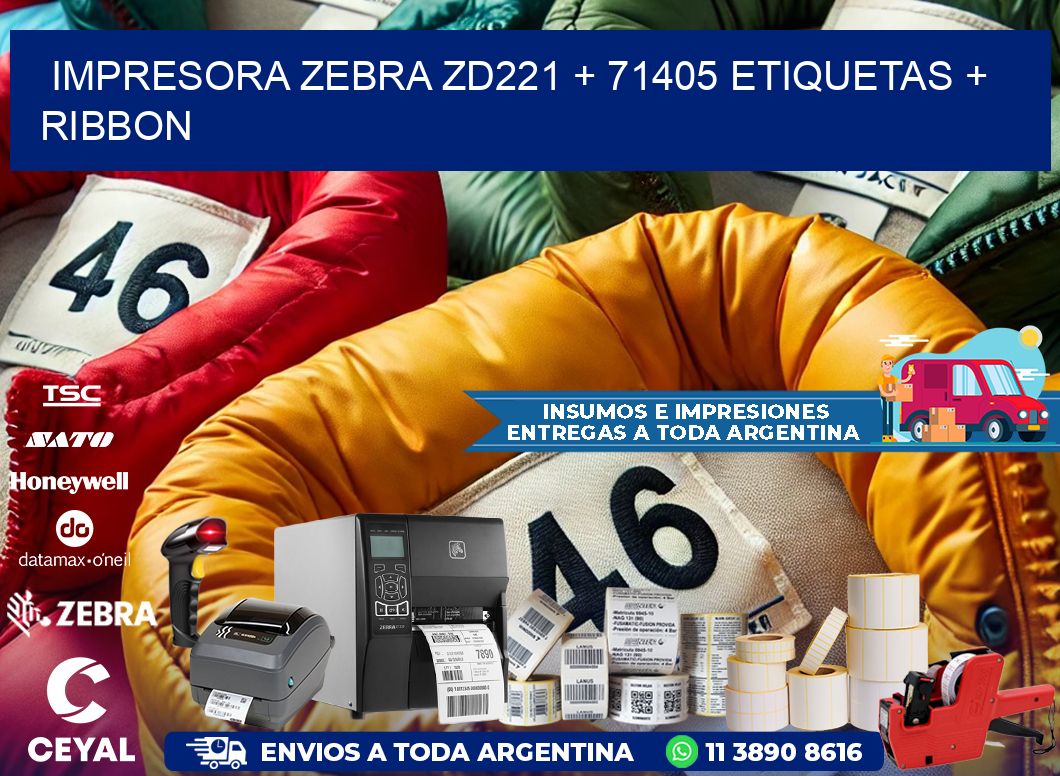 impresora zebra zd221 + 71405 etiquetas + ribbon