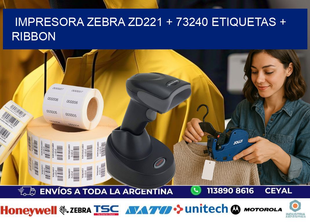 impresora zebra zd221 + 73240 etiquetas + ribbon