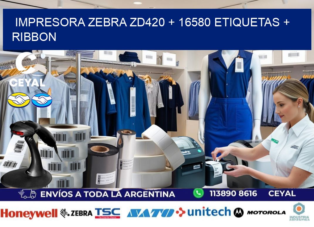 impresora zebra zd420 + 16580 etiquetas + ribbon