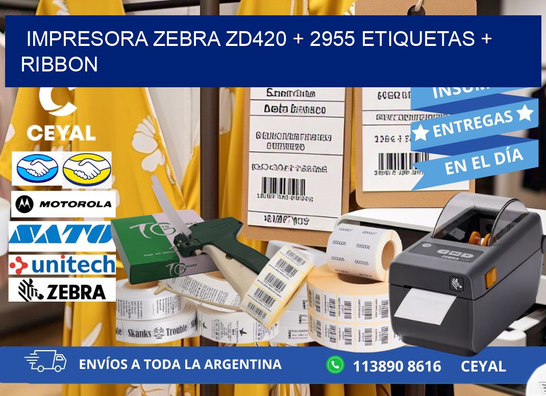 impresora zebra zd420 + 2955 etiquetas + ribbon