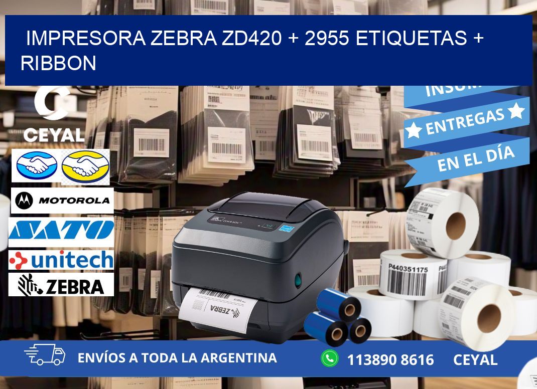 impresora zebra zd420 + 2955 etiquetas + ribbon