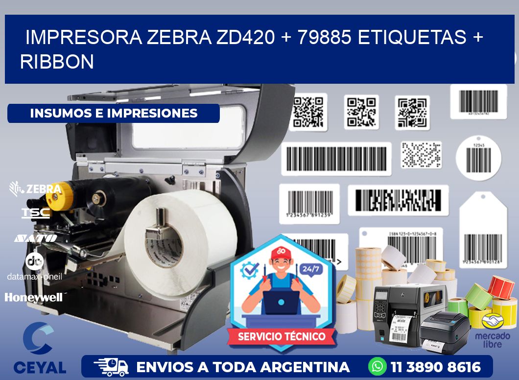 impresora zebra zd420 + 79885 etiquetas + ribbon