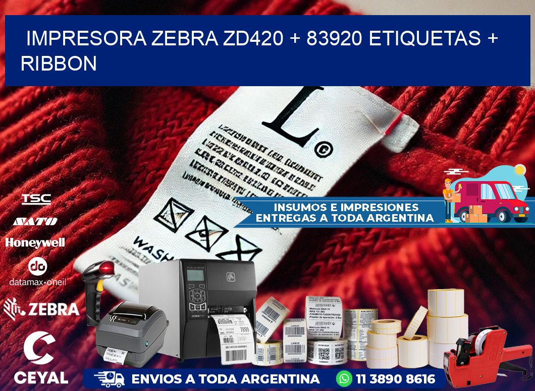 impresora zebra zd420 + 83920 etiquetas + ribbon