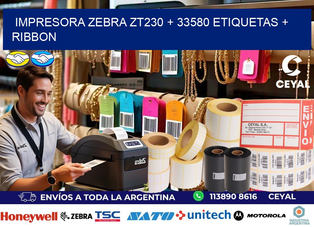 impresora zebra zt230 + 33580 etiquetas + ribbon